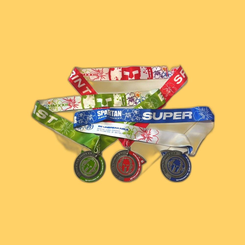2022 Spartan Hawaii Trifecta Bundle Sprint Super Beast Medals & Hawaii Ribbons